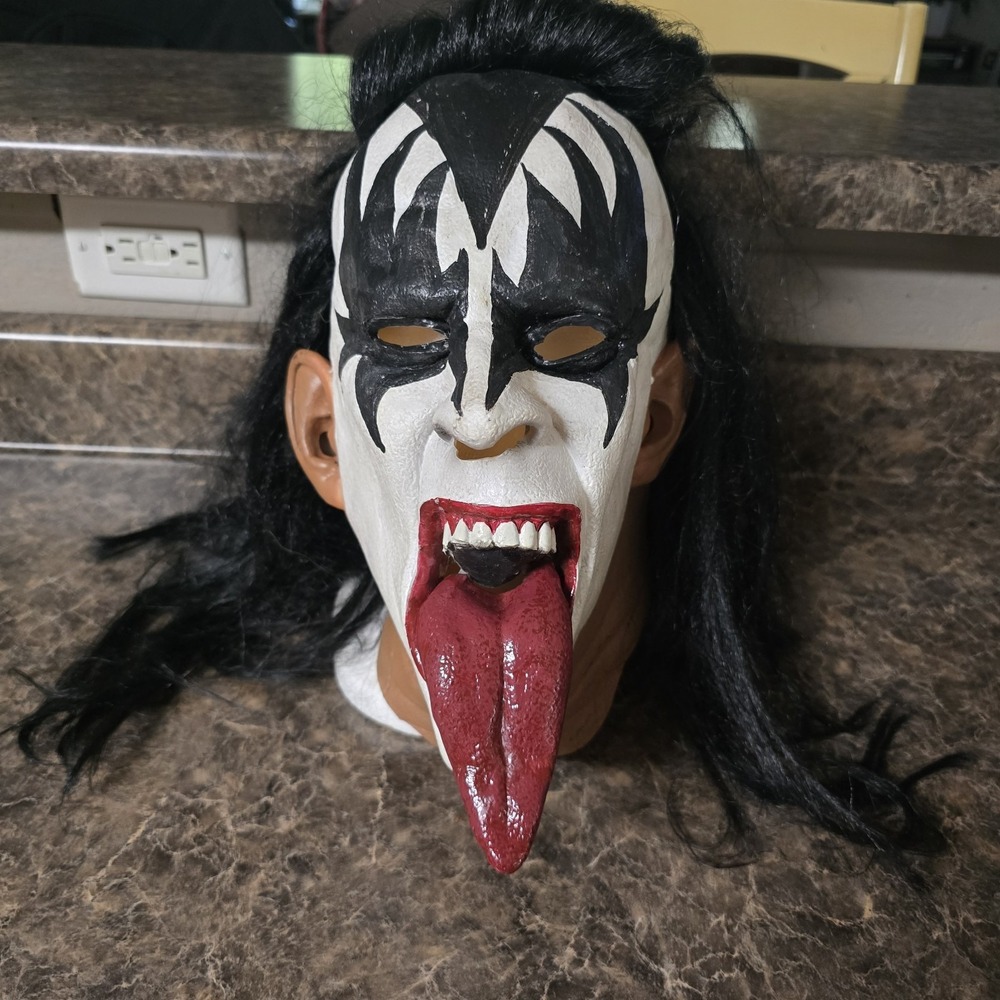Vintage 1997 KISS Gene Simmons Demon Latex Mask Paper Magic Long Tongue Wig